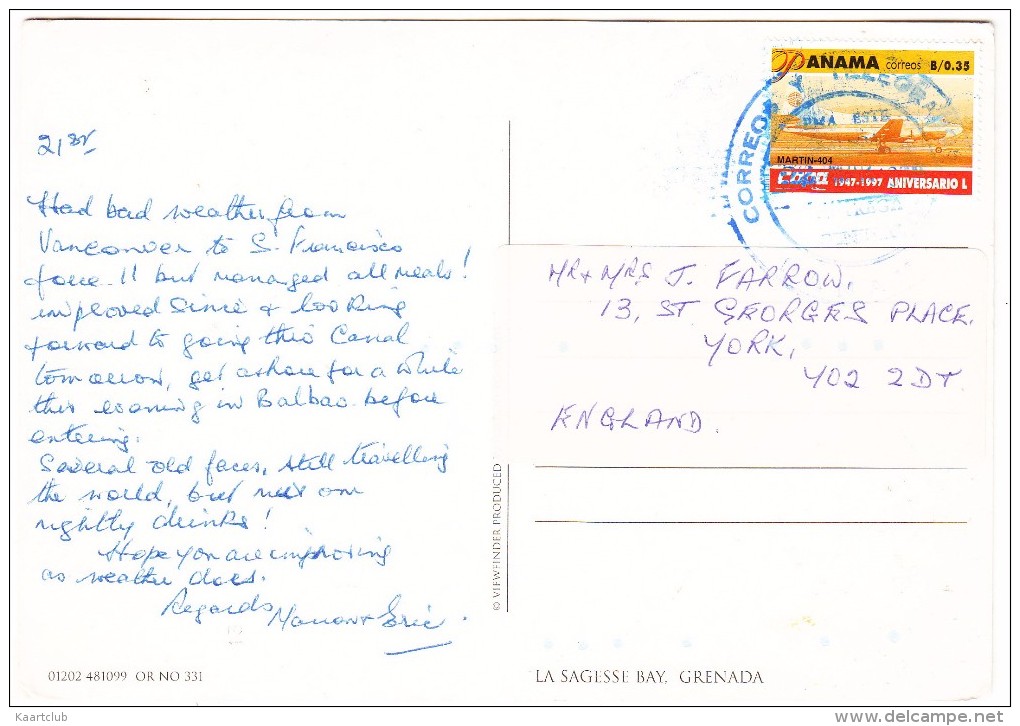 Grenada - La Sagesse Bay  - (Panama B / 0.35 - AIRPLANE MARTIN 4-0-4 'COPA'  STAMP/TIMBRE - 1997) - Grenada