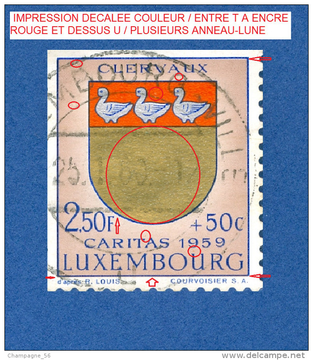 1959 N° 573 CARITAS BLASONS DOS FILS DE SOIE OBLITÉRÉ - Errors & Oddities