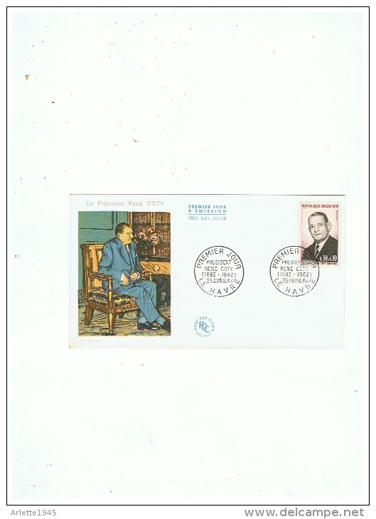 ENVELOPPE  1er JOUR  D'EMISSION  PRESIDENT RENE COTTY  LE HAVRE  25 04 1964 - 1960-1969