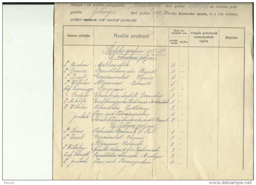 KINGDOM OF SHS  --  PITOMACA  --  APSOLUTORIJ FACULTY OF FORESTRY  --  1921 DIPLOMA --   TIMBRE FISCAL, TAX STAMP - Diplome Und Schulzeugnisse