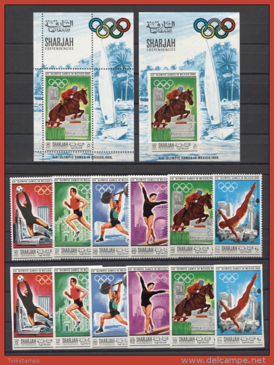 Sharjah Olympics Olympic Soccer JO 1968 Mi#489-94 A/B Bl#40 A/B + 6v Deluxe MNH - Verano 1968: México