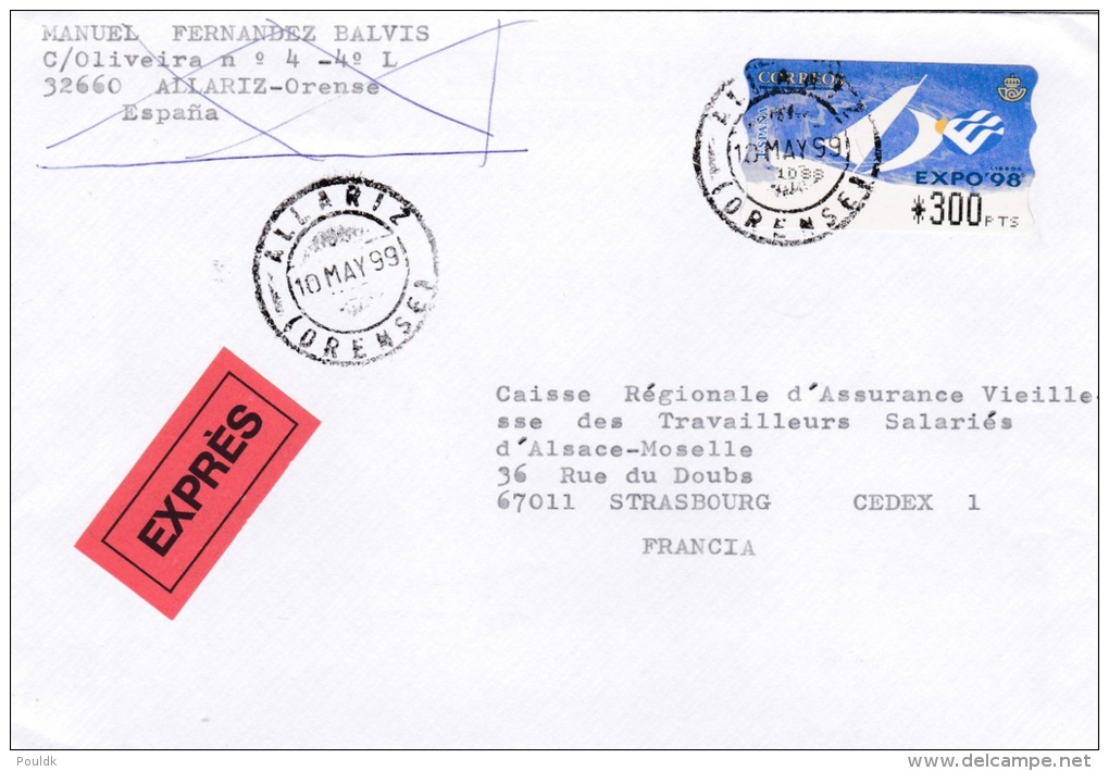 ATM On Cover: Spain 1999 Mi. 23.1 Aut. 1088 Express Cover From Illariz Orense (G81-60) - Machine Labels [ATM]