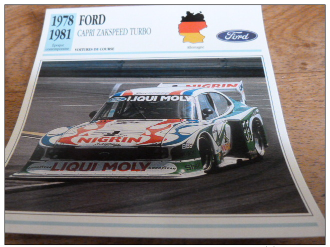 FICHE AUTO  FORD  CAPRI  ZAKSPEED TURBO COURSE - Voitures