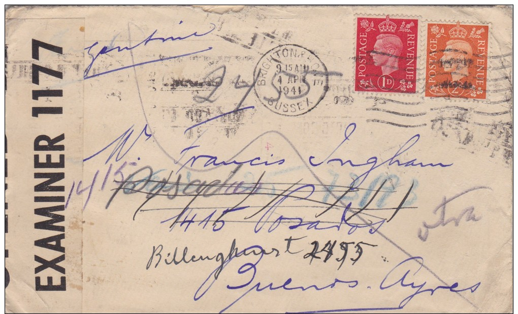Great Britain; Censored Cover To Argentina 1941 - Cartas & Documentos