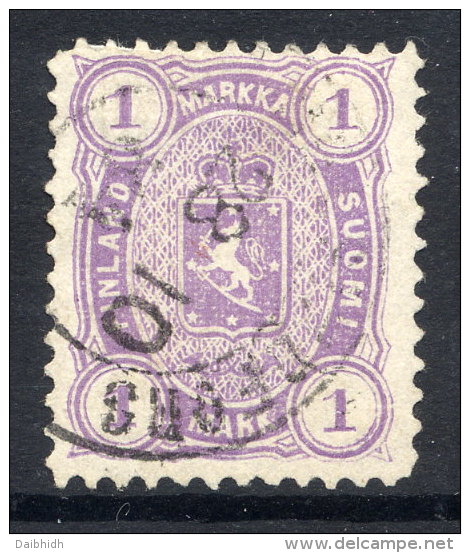 FINLAND 1882  1 Mk. Pale Mauve On Thin Paper, Perforated 12½ Used. Michel 19 Bx, Cat. €250 - Gebraucht
