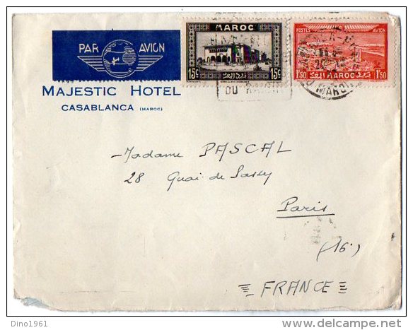 TB 917 - LSC - Lettre Du Maroc Par Avion Majestic Hotel OB CASABLANCA Pour PARIS - Maroc (1956-...)