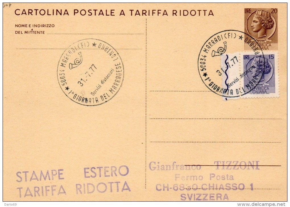 1977 CARTOLINA CON ANNULLO SPECIALE MARRADI  FIRENZE - - Interi Postali