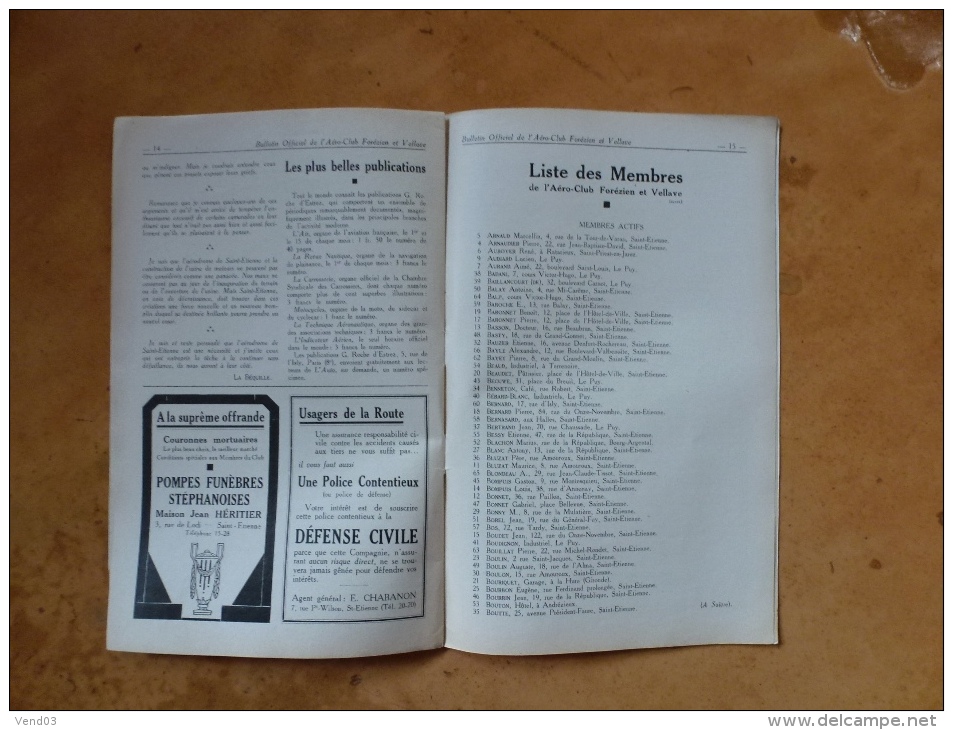 BULLETIN OFFICIEL DE L'AERO-CLUB FOREZIEN ET VELLAVE  6 NUMEROS  DE 1929 - 1900 - 1949