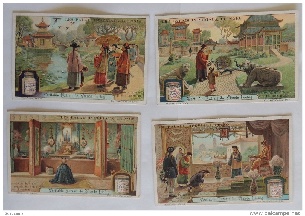 Lot De 4 Cartes Liebig : Palais Impériaux Chinois : Cerfs-volants, Pavillon, Bonze, Réception - Liebig