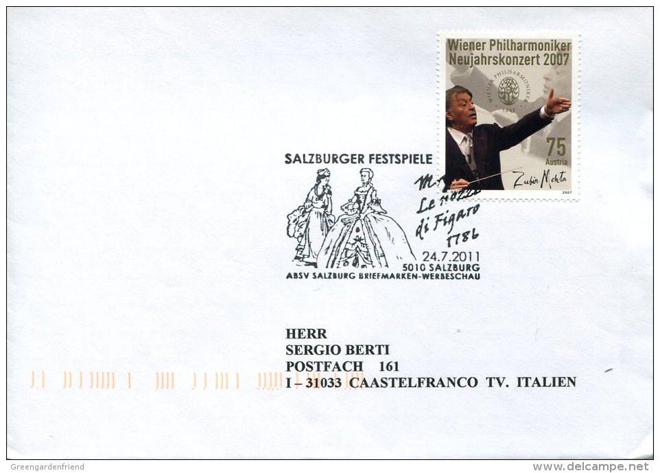 4898 Austria, Special Postmark  2011, Opera Of Amadeus Mozart, Le Nozze Di Figaro, Circuled Cover - Music