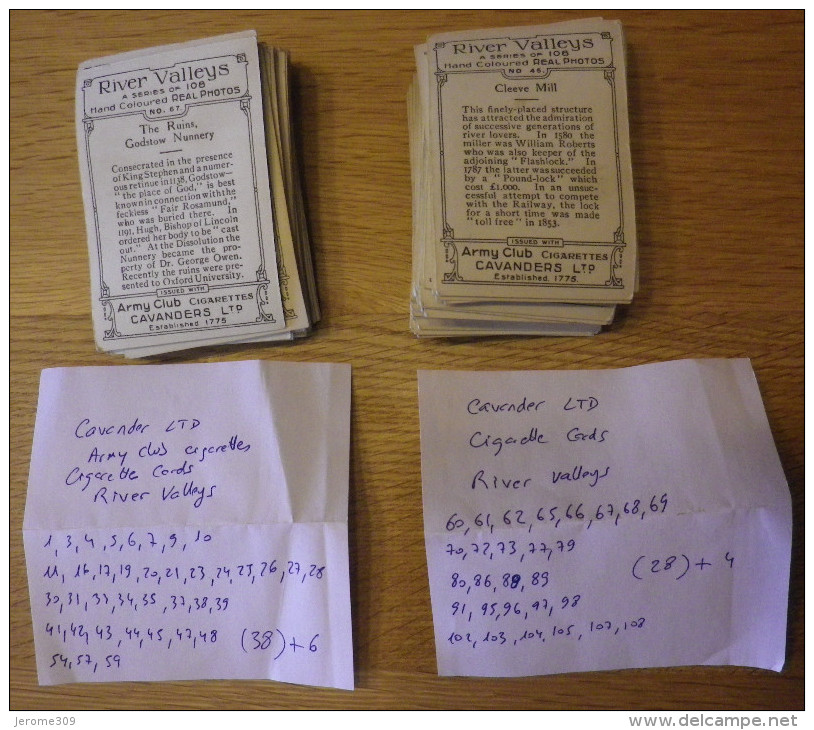 CARTE CIGARETTES - Lot De 75 Cartes: Army Club Cigarettes CAVANDERS LTP - Thème: River Valleys - Collections & Lots