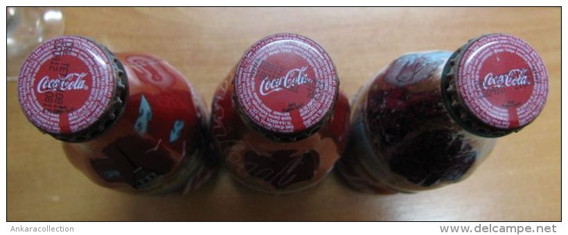 AC - COCA COLA ISTANBUL SERIES SHRINK WRAPPED 3 EMPTY GLASS BOTTLES & CROWN CAPS - Bottiglie