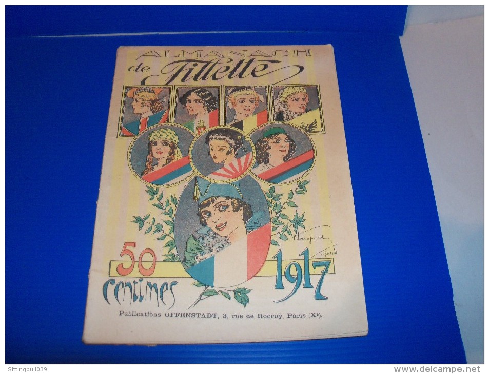 Huguet. Almanach De Fillette.1917.Publicat° Offenstadt. 8 Femmes De Pays Alliés Portent Chacune Le Drapeau De Leur Pays - Agendas