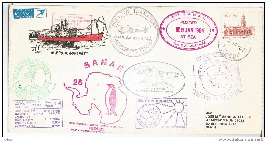 ANTARTIDA POLO SUR SUDAFRICA PAQUEBOT CAPE TOWN SA AGULHAS SANAE ANTARCTIC EXPEDITION CRUISE 34 1984 WEATHER HELICOPTER - Spedizioni Antartiche