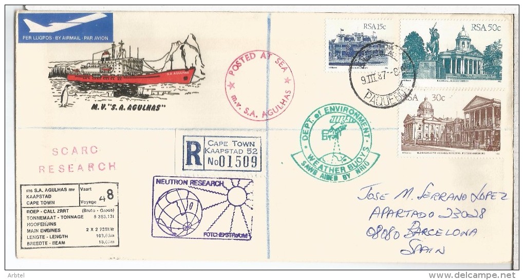 ANTARTIDA POLO SUR SUDAFRICA PAQUEBOT CAPE TOWN SA AGULHAS SANAE ANTARCTIC EXPEDITION CRUISE 48 1987 NEUTRO RESEARCH WEA - Expéditions Antarctiques