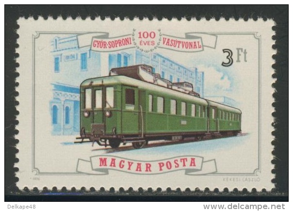 Hungary Ungarn 1976 Mi 3161 A YT 2527 ** “Ganz” Diesel Railcar (1926) + Railway Station Raab (19th C.)/ Motortriebwagen - Treinen