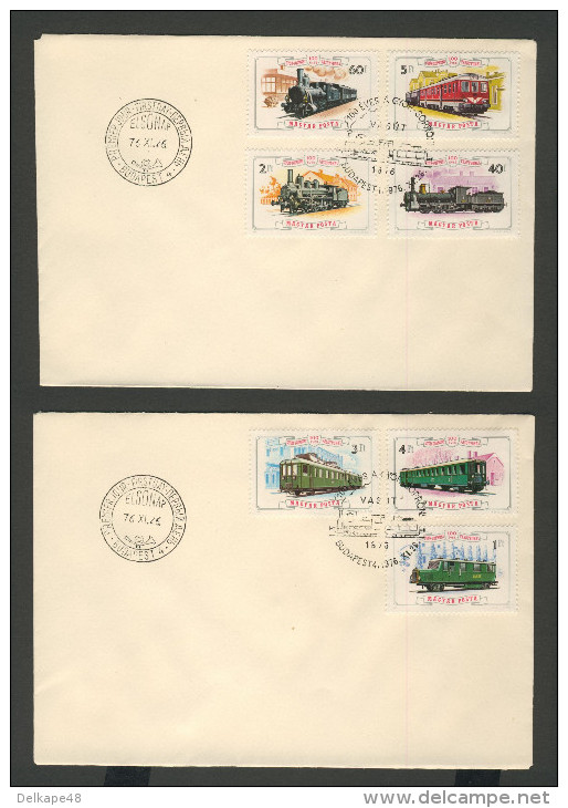 Hungary Ungarn 1976 FDC (2x) + Mi 3157 /63 A - Cent. Gyor-Sopron Railway / Eisenbahnlinie Raab-Ödenburg (Györ-Sopron) - Treinen