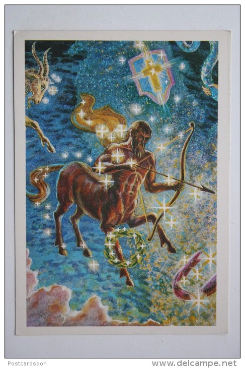 Sagittarius - Zodiac -  Arch - Old Soviet Postcard - Archer - Archery - Archery