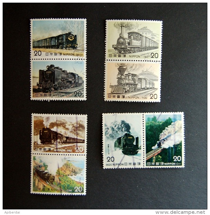 Japon - 1975 Railway Steam Locomotives - 4 Series Attached 2 By 2 - Gebraucht