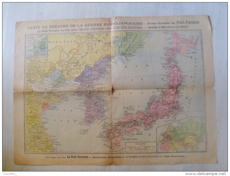 Carte Du Théatre De La Guerre Russo Japonaise - 62 Cms X 46 Cms - Prime Gratuite Du Petit Parisien - Geographical Maps