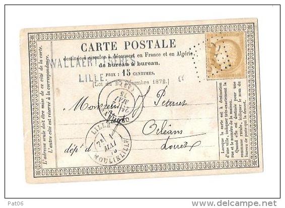 NORD ( 57 ) &ndash; LILLE CPI  - Tarif à 15c.  (15.1.1873/30.4.1878)N55  - 15c. Cérès III° République - Precursor Cards