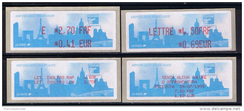 ATM, Lisa, Monetel, Philexfrance, E 2.70 FRF / 0,41 EUR - LETTRE 4.50 FRF/ 0.69 EUR Avec Le Reçu Détaillé De La Commande - 1999-2009 Viñetas De Franqueo Illustradas