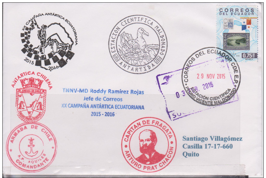 Ecuador 2015 Antartica Scientific Station P. V. Maldonado With Philatelic Exposition Stamp Of Panama Canal - Ecuador