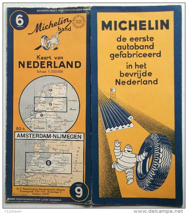 CARTE ROUTIERE MICHELIN 1950 AMSTERDAM NIJMEGEN N° 6 HOLLANDE PAYS BAS KAART VAN NEDERLAND . CARTE AU 200.000 - Roadmaps