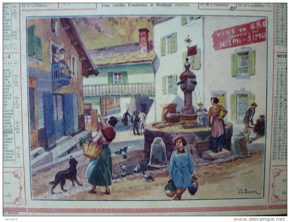 CALENDRIER DES POSTES 1935 MODANE UNE VIEILLE FONTAINE - Big : 1921-40