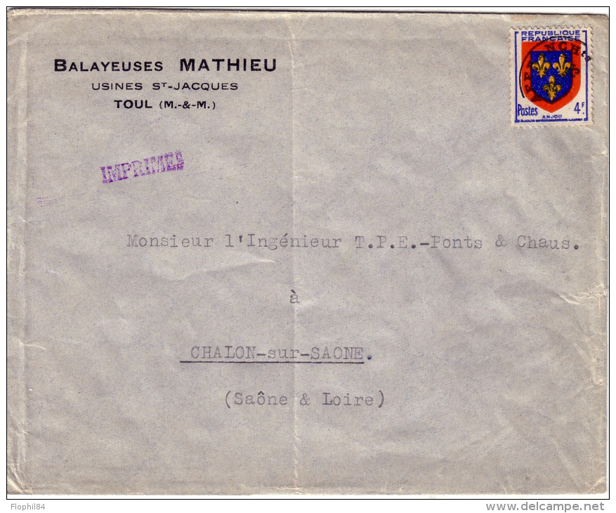 FRANCE - PREO 4F - BLASON ANJOU - BALAYEUSES MATHIEU - USINES ST JACQUES - TOUL - MEUTHE ET MOSELLE. - 1953-1960