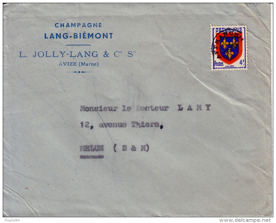 FRANCE - PREO 4F - BLASON ANJOU - CHAMPAGNE - LANG-BIEMONT - L.JOLLY-LANG & Cie - AVIZE - MARNE. - 1953-1960