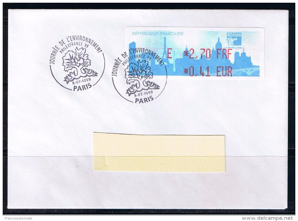 ATM, LISA1, Philexfrance 1999, FDC, 8/07/1999, PLI E 2.70 FRF/0.41 EUR, Oblitéré,Journée De L'environnement, 7eme Jour - 1999-2009 Vignettes Illustrées