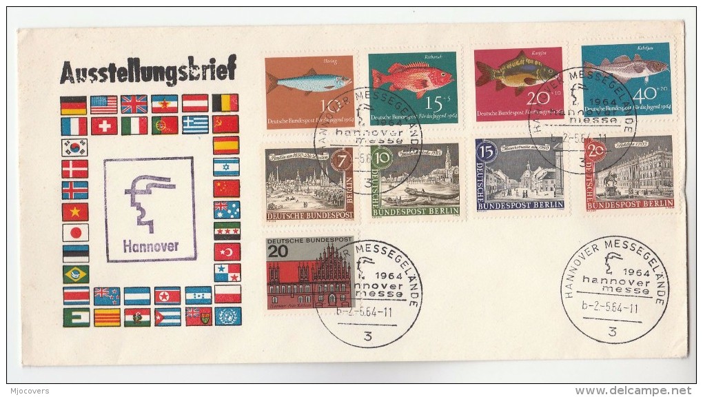 1964 GERMANY COVER Multi FISH Stamps EVENT HANNOVER FAIR - Fishes