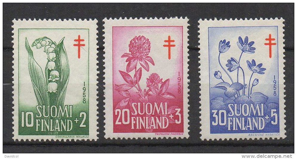 P606.-. FINLAND / FINLANDIA. 1958. SC # : B148- B150 - MNH- TUBERCULOSIS - FLOWERS .-. CV: US $ 6.00 - Service