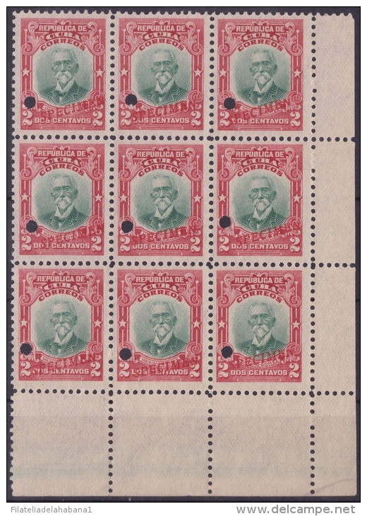 1910-104 CUBA REPUBLICA 1910. 2c MAXIMO GOMEZ Ed.182. SPECIMEN PROOF BLOCK 9. MNH. - Ongebruikt