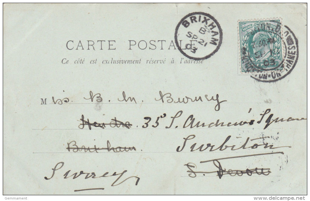 POSTAL HISTORY. 1903 SINGLE CIRCLE CANCELLATION - BRIXHAM - Postmark Collection