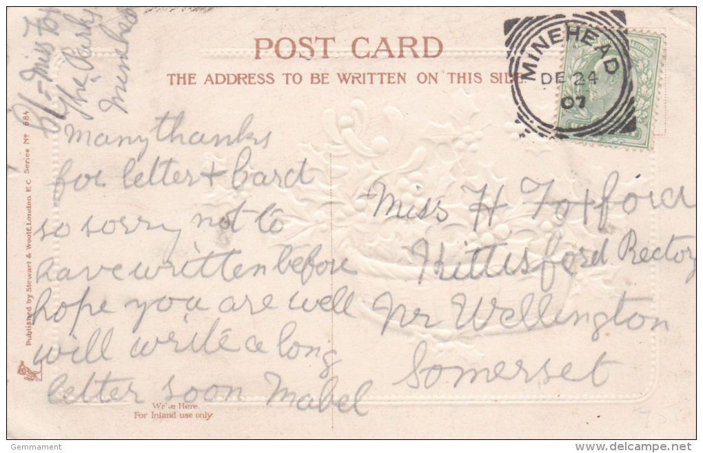 POSTAL HISTORY 1907 SQUARED CIRCLE - MINEHEAD - Storia Postale