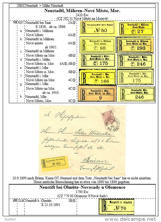 Rekozettel Und Einschreibebelege Von Mähren 1886 - 1918 - Philatelie Und Postgeschichte