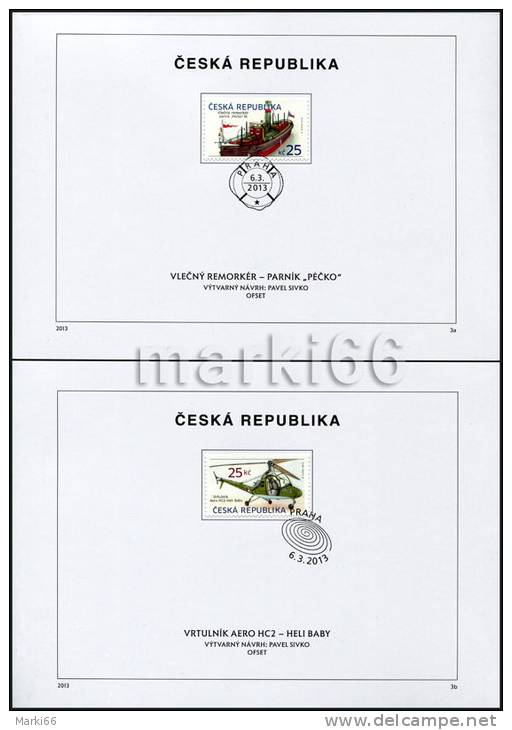 Czech Republic - 2013 - Historical Transportation - Helicopter And Steam Boat - FDS (first Day Sheet)  Set - Briefe U. Dokumente