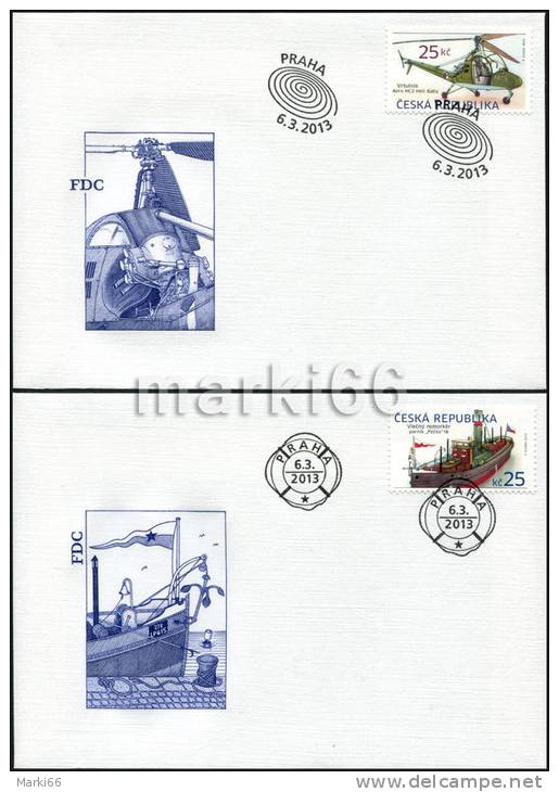 Czech Republic - 2013 - Historical Transportation - Helicopter And Steam Boat - FDC Set - FDC
