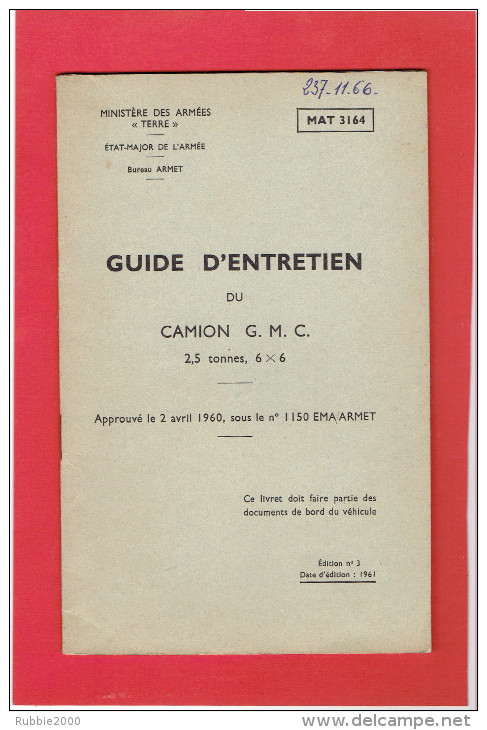 GUIDE D ENTRETIEN DU CAMION GMC 2.5 TONNES 6X6 MAT 3164 DE 1961 - Véhicules