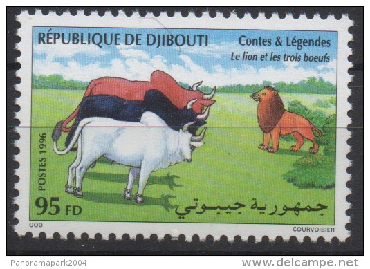 Djibouti Dschibuti 1996 Mi. 627 ** Neuf MNH Contes Et Légendes Le Lion Et Les Trois Boeufs Faune Fauna RARE ! - Dschibuti (1977-...)