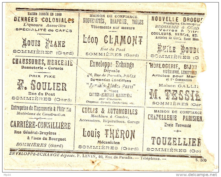 5A---GARD    SOMMIERES    M.Teissier Bijouterie, Horlogerie, Orfèvrerie ---nombreuses Publicité Au Verso - Autres & Non Classés