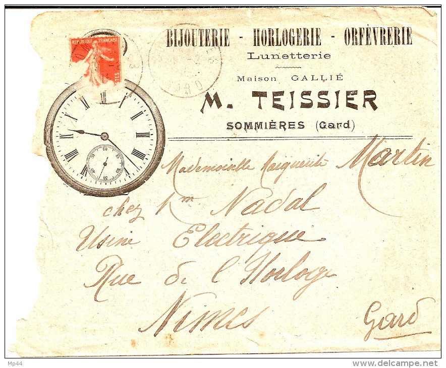 5A---GARD    SOMMIERES    M.Teissier Bijouterie, Horlogerie, Orfèvrerie ---nombreuses Publicité Au Verso - Autres & Non Classés