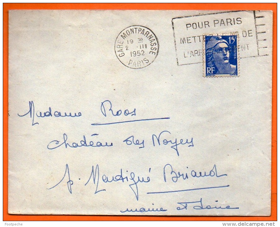 PARIS   METTEZ LE N° DE L'ARRONDISSEMENT 1952     Lettre Entière  N° Q 120 - Oblitérations Mécaniques (flammes)