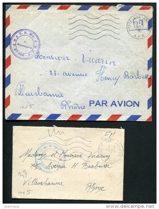ALGERIE - POSTE MILITAIRE - 2 LETTRES POSTE AUX ARMÉES LE 1/1/1957 & 13/2/1957 + CACHET E.R.Mu. / S.P. 87.066 - A.F.N. - Covers & Documents