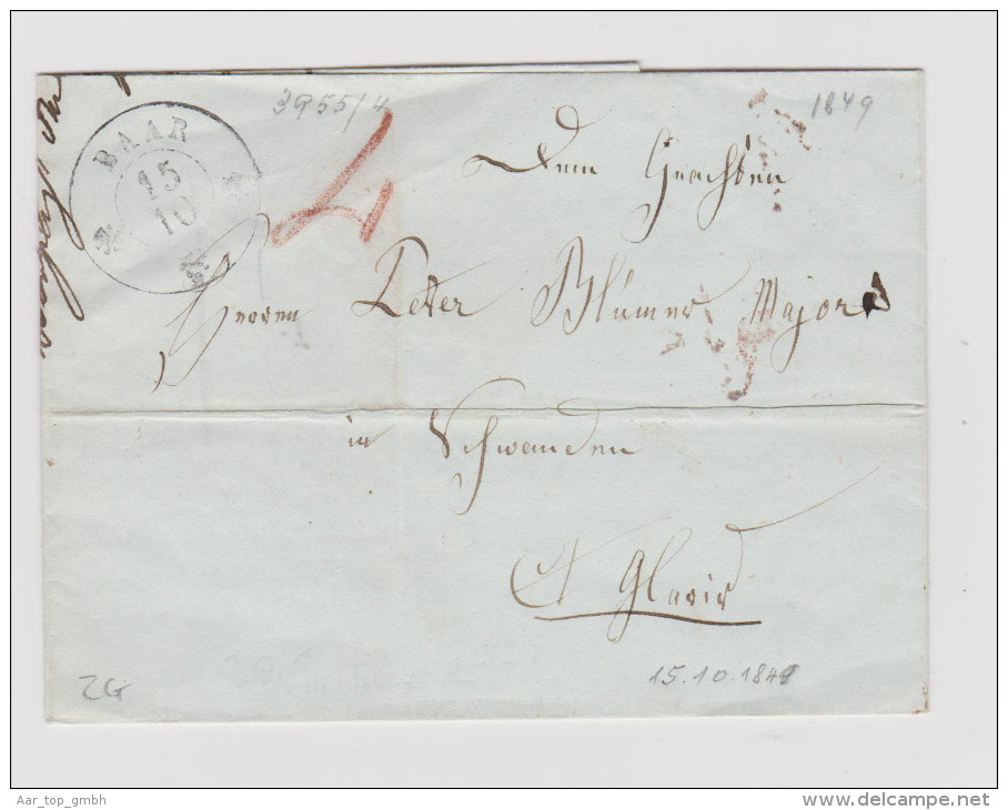 Heimat ZG Baar 1849-10-15 Brief > Schwanden GL - 1843-1852 Correos Federales Y Cantonales