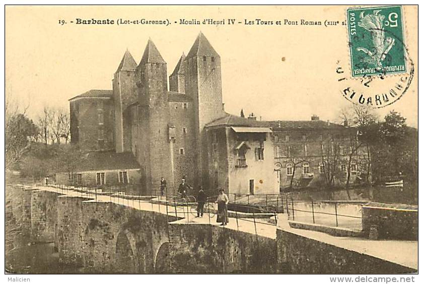 - Lot Et Garonne - Ref - 349 - Barbaste - Moulin D Henri IV - Les Tours Et Pont Roman - Carte Bon Etat - - Laroque Timbault