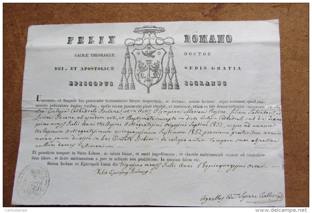 Documento Di Matrimonio Felix Romano Periodo Borbonico - Historical Documents