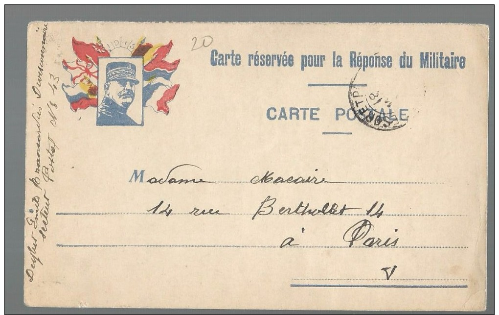 CARTE POSTALE EN FRANCHISE WW1 -  DRAPEAUX - JOFFRE - Cartas & Documentos